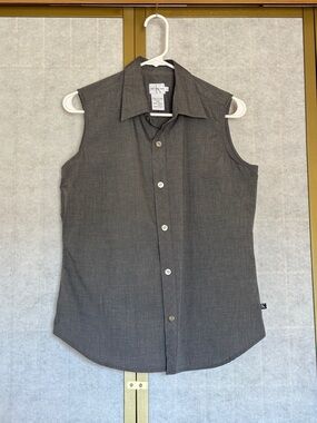 Calvin Klein Cotton Sleeveless Button-Down Shirt - Charcoal, Women’s L